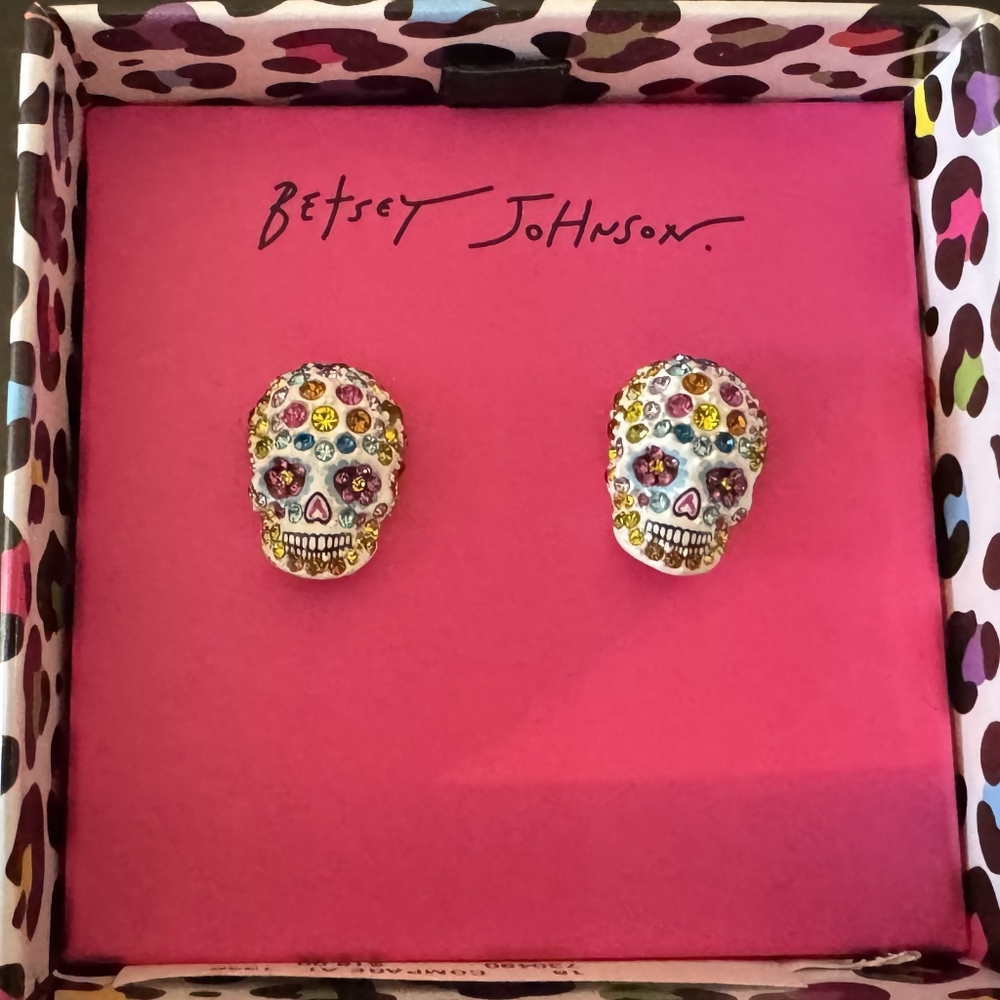 🎃 Halloween Betsey Johnson Sugar Skull Earrings NIB 💀